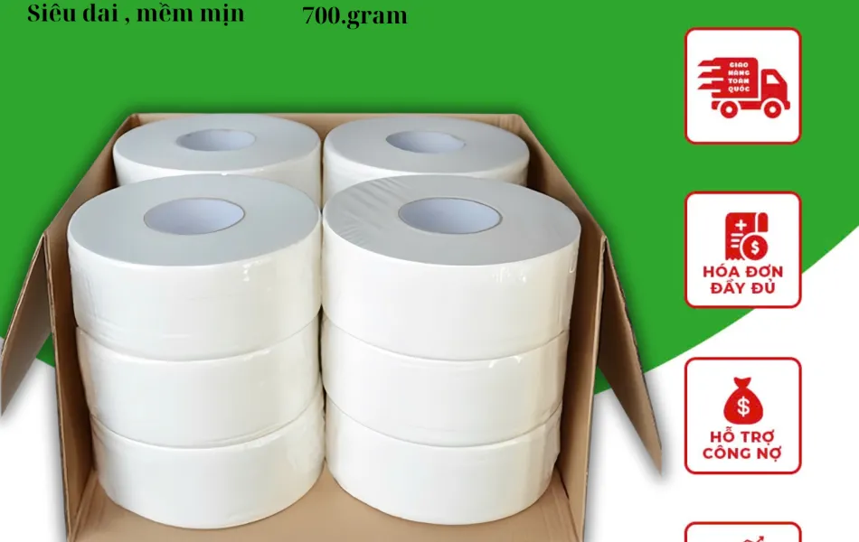 Giấy vệ sinh công nghiệp cuộn lớn 700g 3 lớp - 2025.