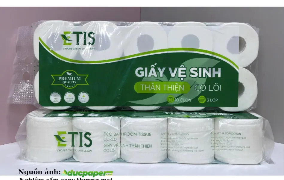 GIẤY VỆ SINH ETIS 10 CUỘN 4 LỚP CÓ LÕI - E12 LÕI - 2025