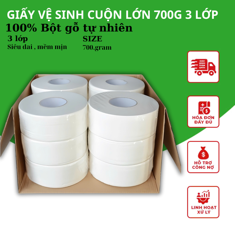 Giấy vệ sinh công nghiệp cuộn lớn 700g 3 lớp - 2025.