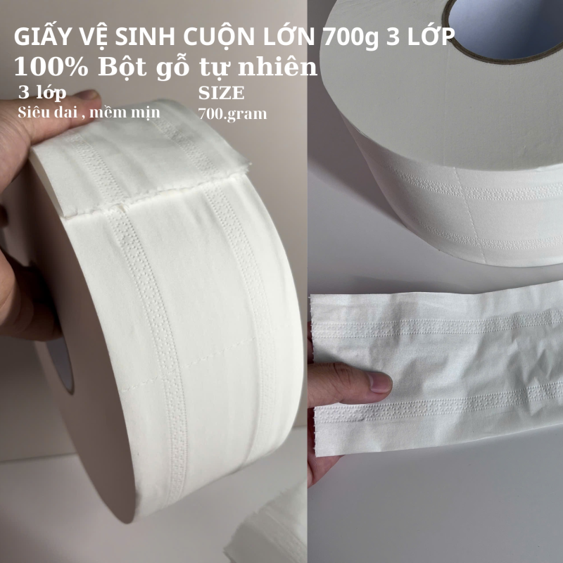 Giấy vệ sinh công nghiệp cuộn lớn 700g 3 lớp - 2025.