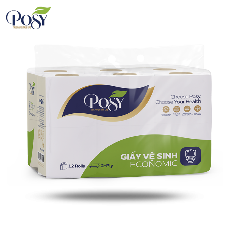 GIẤY VỆ SINH POSY ECONOMIC 12 CUỘN 2 LỚP - 2025