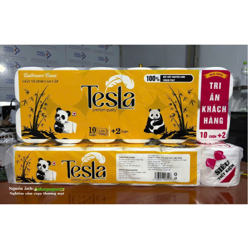 GIẤY VỆ SINH TESLA 12 CUỘN 4 LỚP - T15 KHÔNG LÕI - 2025