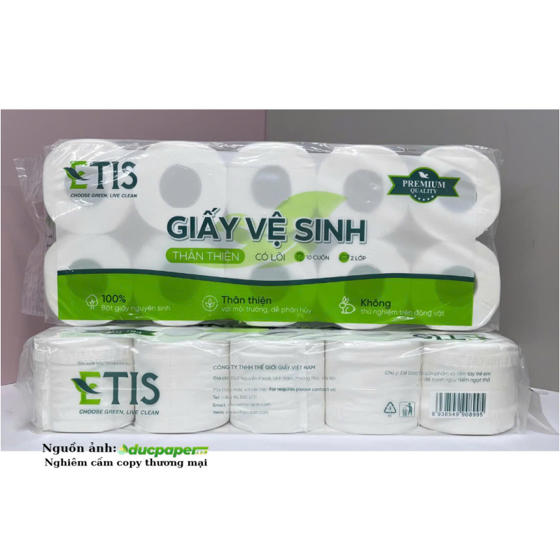 GIẤY VỆ SINH ETIS 10 CUỘN 3 LỚP - E1 CÓ LÕI - 2025