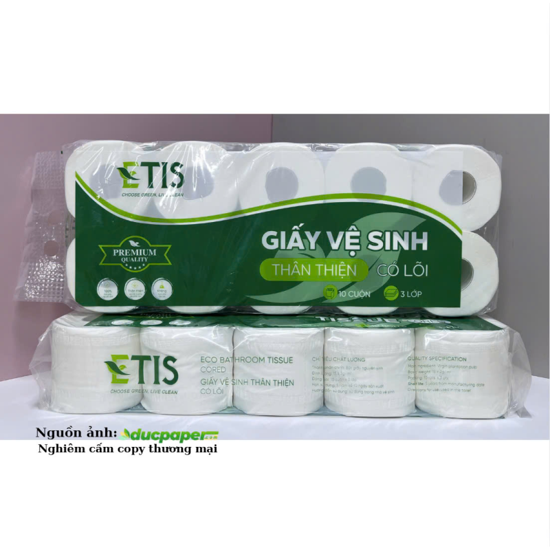 GIẤY VỆ SINH ETIS 10 CUỘN 4 LỚP CÓ LÕI - E12 LÕI - 2025