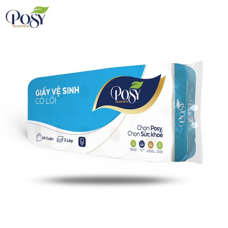 GIẤY VỆ SINH POSY 10 CUỘN 4 LỚP CÓ LÕI - 2025