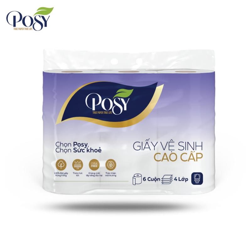 Giấy vệ sinh cao cấp Posy 6 cuộn 4 lớp