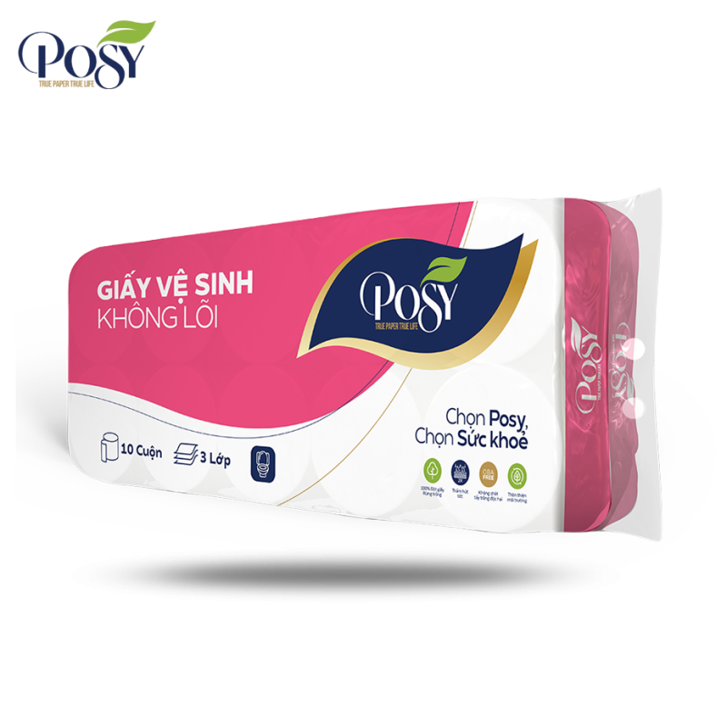 GIẤY VỆ SINH POSY 10 CUỘN 4 LỚP KHÔNG LÕI - 2025